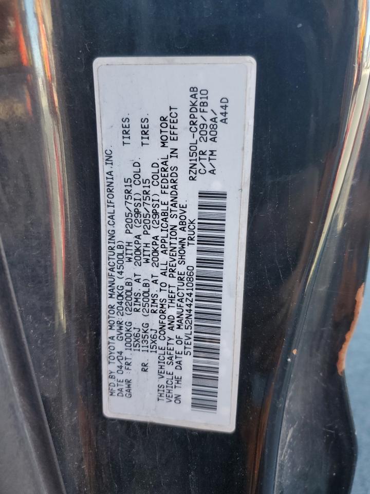 2004 Toyota Tacoma Xtracab VIN: 5TEVL52N44Z410860 Lot: 91266545