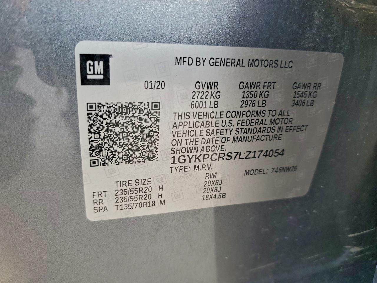 2020 Cadillac Xt6 Premium Luxury VIN: 1GYKPCRS7LZ174054 Lot: 93386665