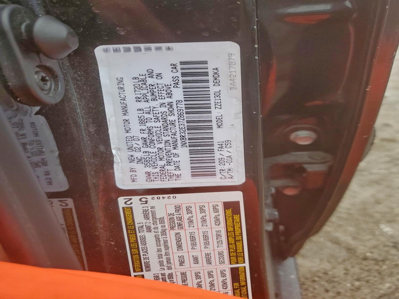 2007 Toyota Corolla Ce VIN: 1NXBR32E37Z869778 Lot: 94094975