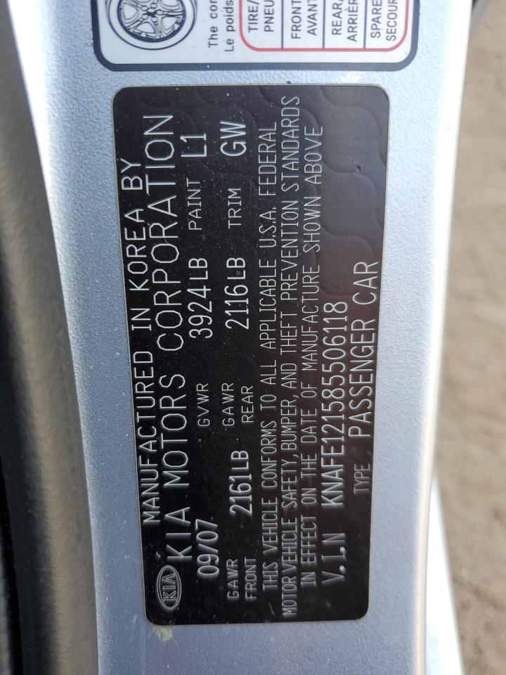 2008 Kia Spectra Ex VIN: KNAFE121585506118 Lot: 93043215