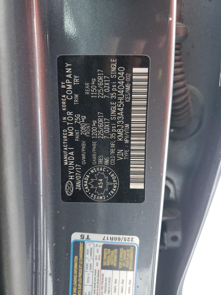 2017 Hyundai Tucson Limited VIN: KM8J33A45HU404040 Lot: 92407205