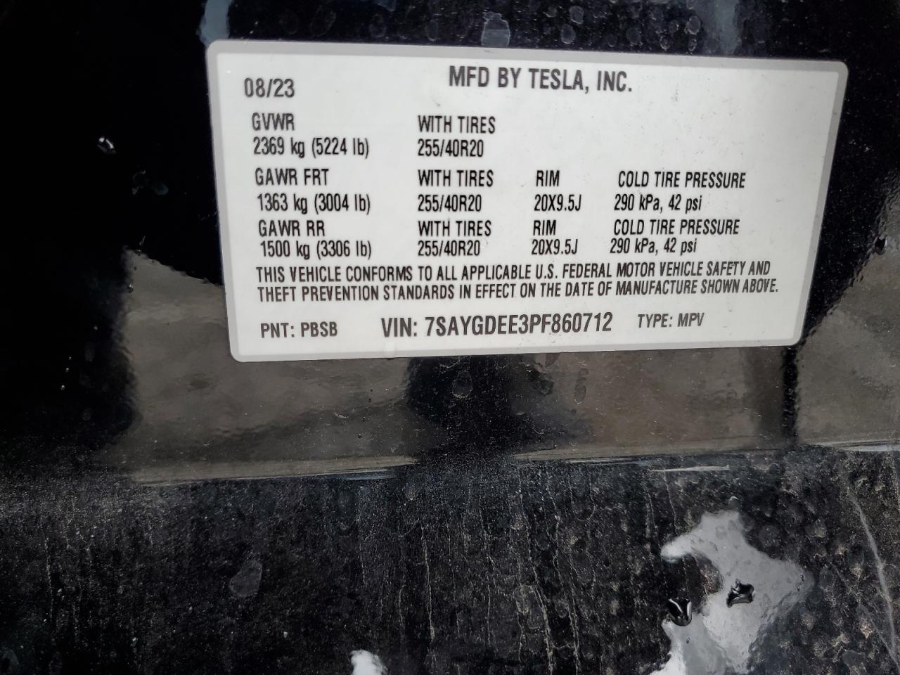 2023 Tesla Model Y VIN: 7SAYGDEE3PF860712 Lot: 92910695