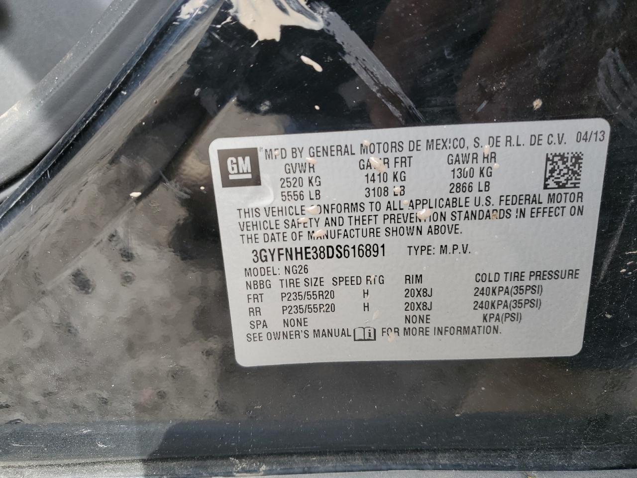 2013 Cadillac Srx Performance Collection VIN: 3GYFNHE38DS616891 Lot: 91119295