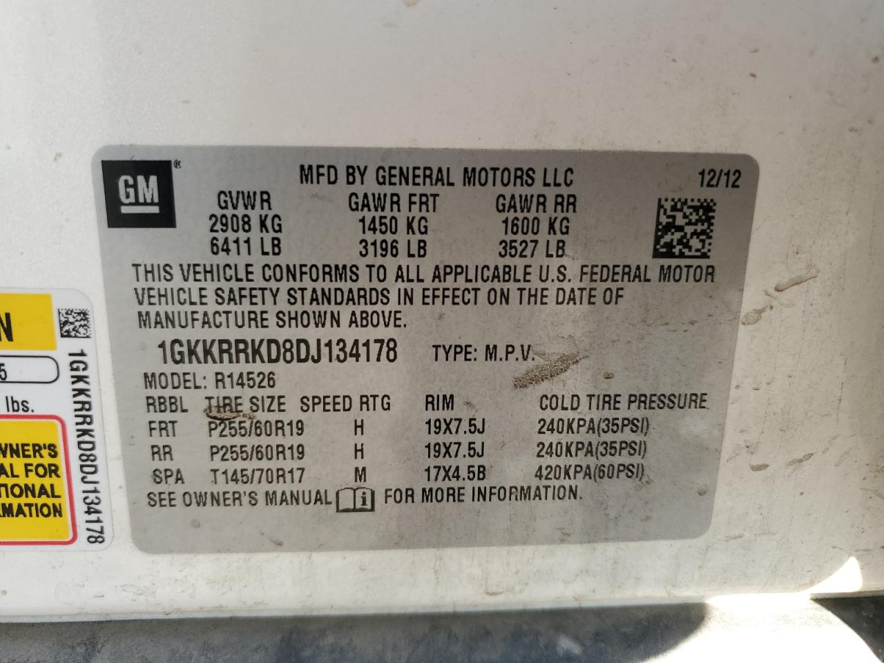 2013 GMC Acadia Slt-1 VIN: 1GKKRRKD8DJ134178 Lot: 91918955