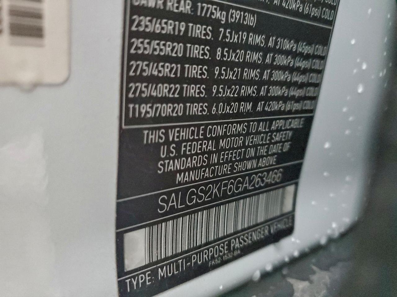 2016 Land Rover Range Rover Hse VIN: SALGS2KF6GA263466 Lot: 93485245