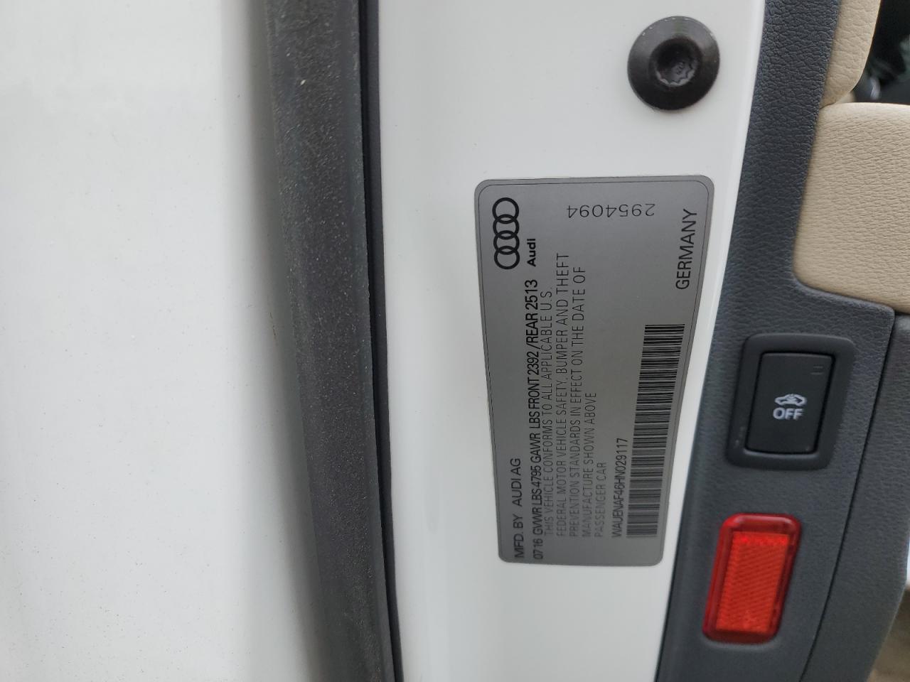 2017 Audi A4 Premium Plus VIN: WAUENAF46HN029117 Lot: 93066335