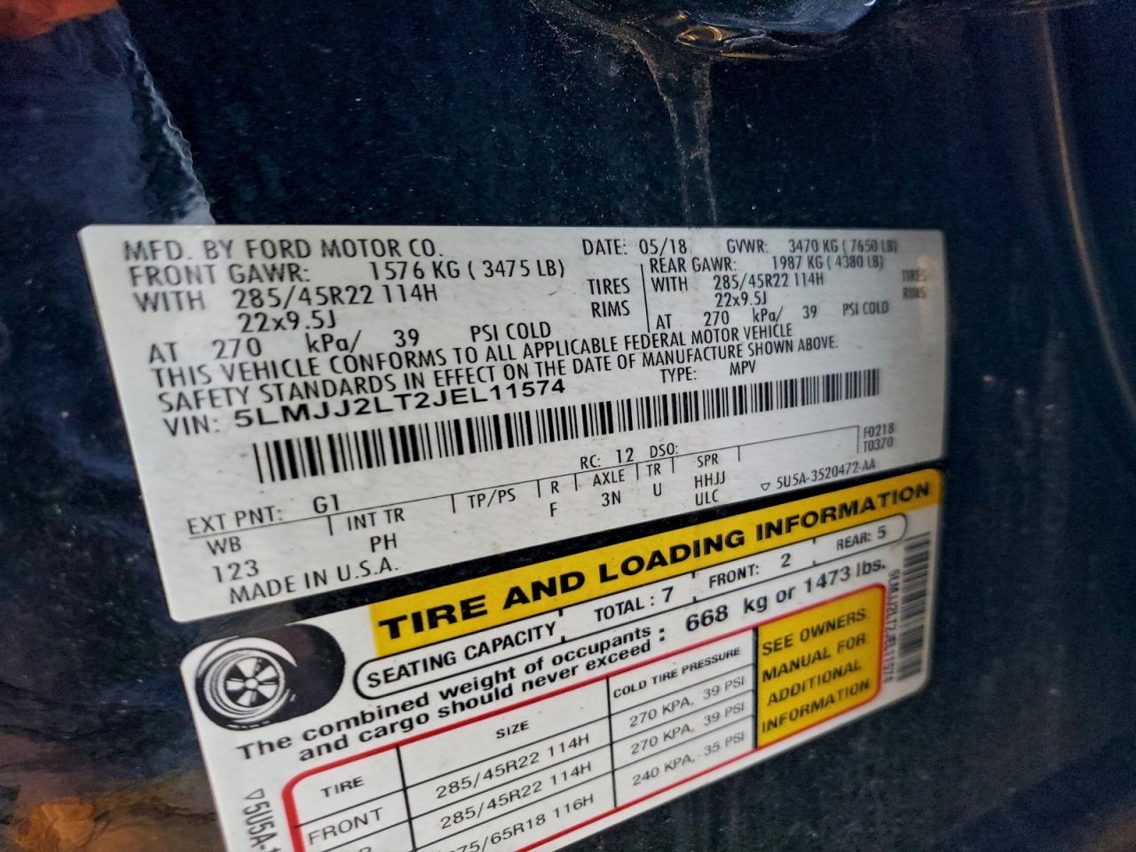 2018 Lincoln Navigator Reserve VIN: 5LMJJ2LT2JEL11574 Lot: 93944585