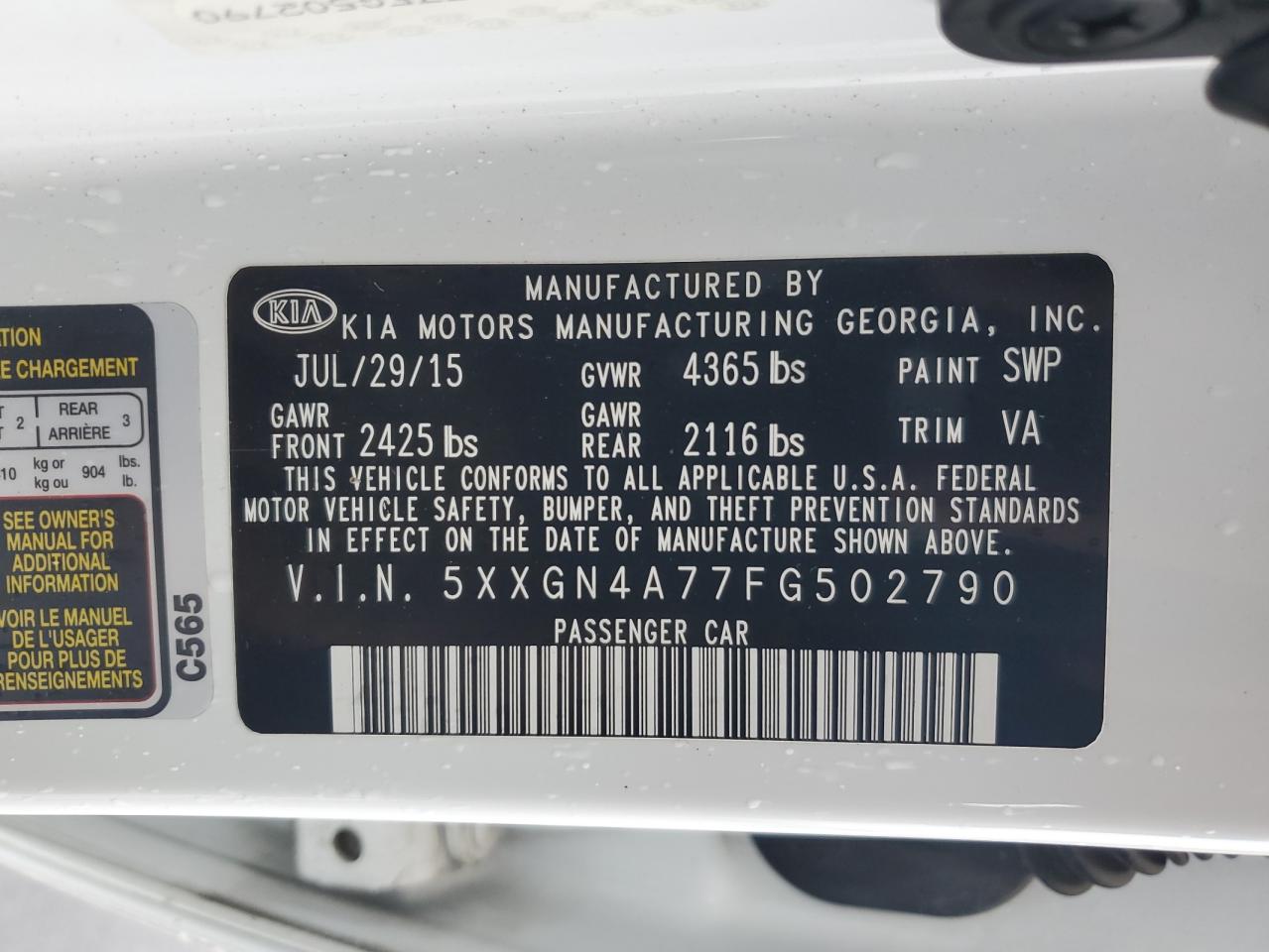 2015 Kia Optima Ex VIN: 5XXGN4A77FG502790 Lot: 93124865