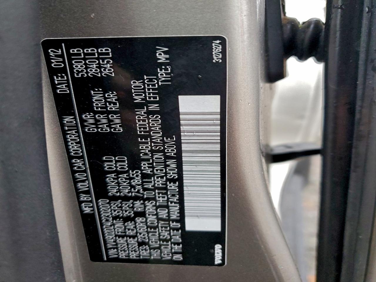 2012 Volvo Xc60 T6 VIN: YV4902DZ4C2302070 Lot: 93463565