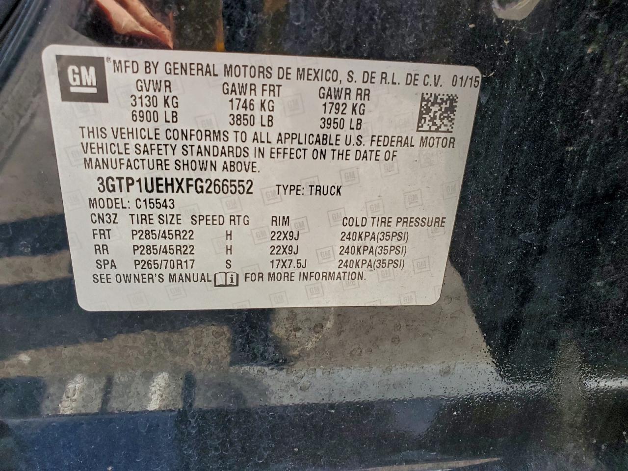 2015 GMC Sierra C1500 Sle VIN: 3GTP1UEHXFG266552 Lot: 93397605