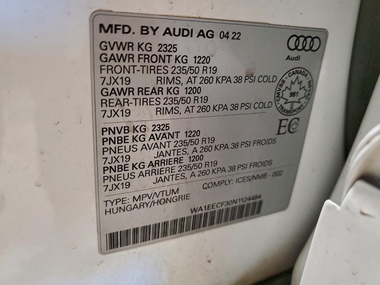 2022 Audi Q3 Premium Plus S Line 45 VIN: WA1EECF30N1124484 Lot: 94472155