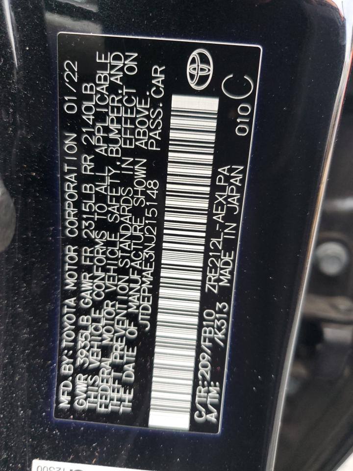 2022 Toyota Corolla Le VIN: JTDEPMAE3NJ215148 Lot: 92368475