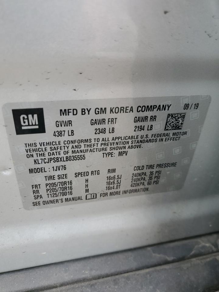 2020 Chevrolet Trax 1Lt VIN: KL7CJPSBXLB035555 Lot: 92718745