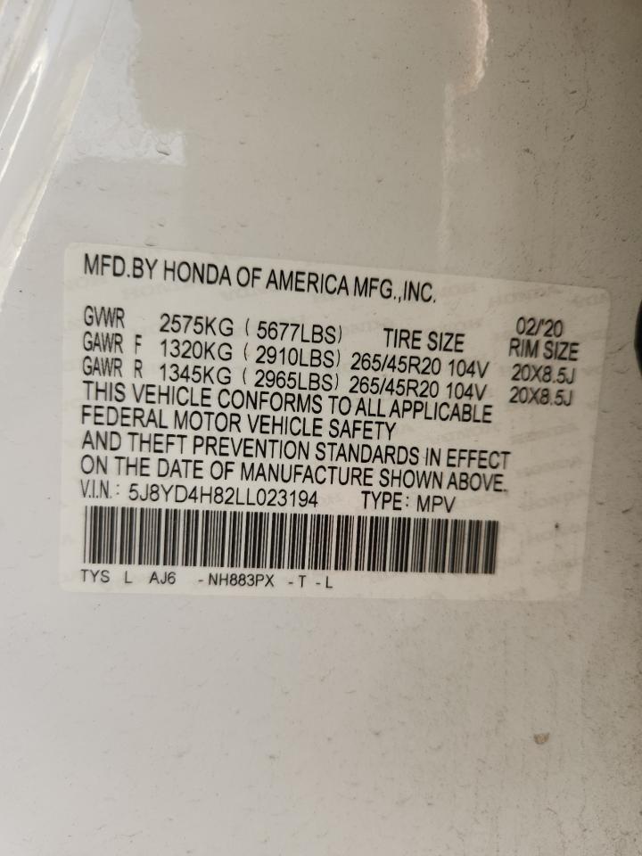 2020 Acura Mdx Advance VIN: 5J8YD4H82LL023194 Lot: 93482845