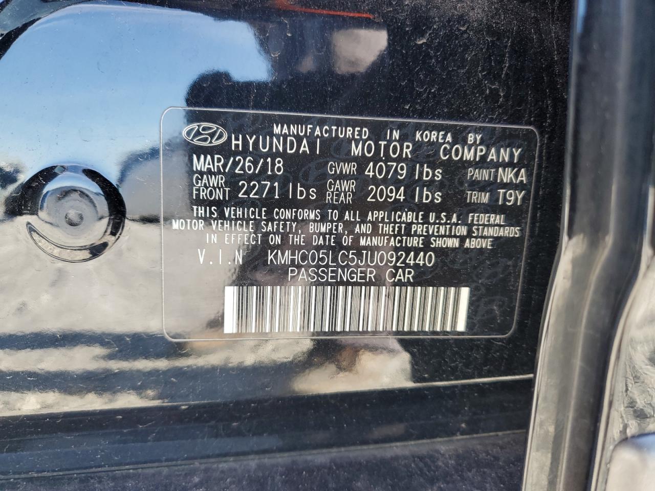 2018 Hyundai Ioniq Limited VIN: KMHC05LC5JU092440 Lot: 85273895