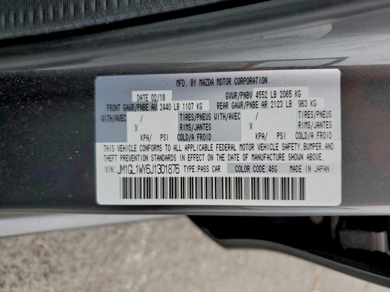 2018 Mazda 6 Grand Touring Reserve VIN: JM1GL1WY6J1301876 Lot: 93829605