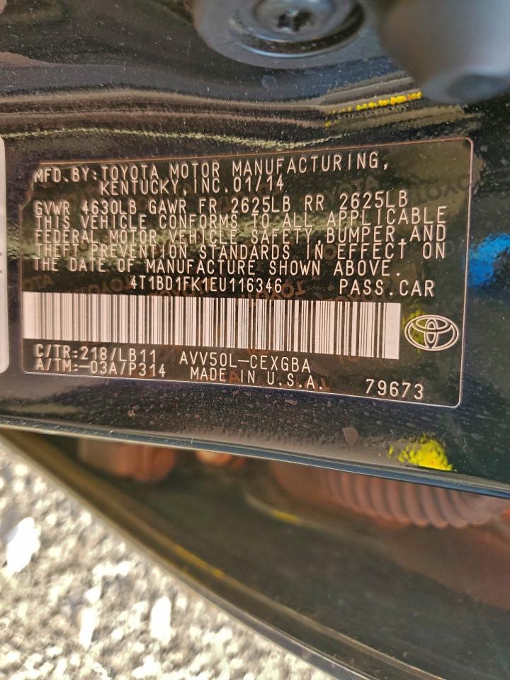 2014 Toyota Camry Hybrid VIN: 4T1BD1FK1EU116346 Lot: 94601385