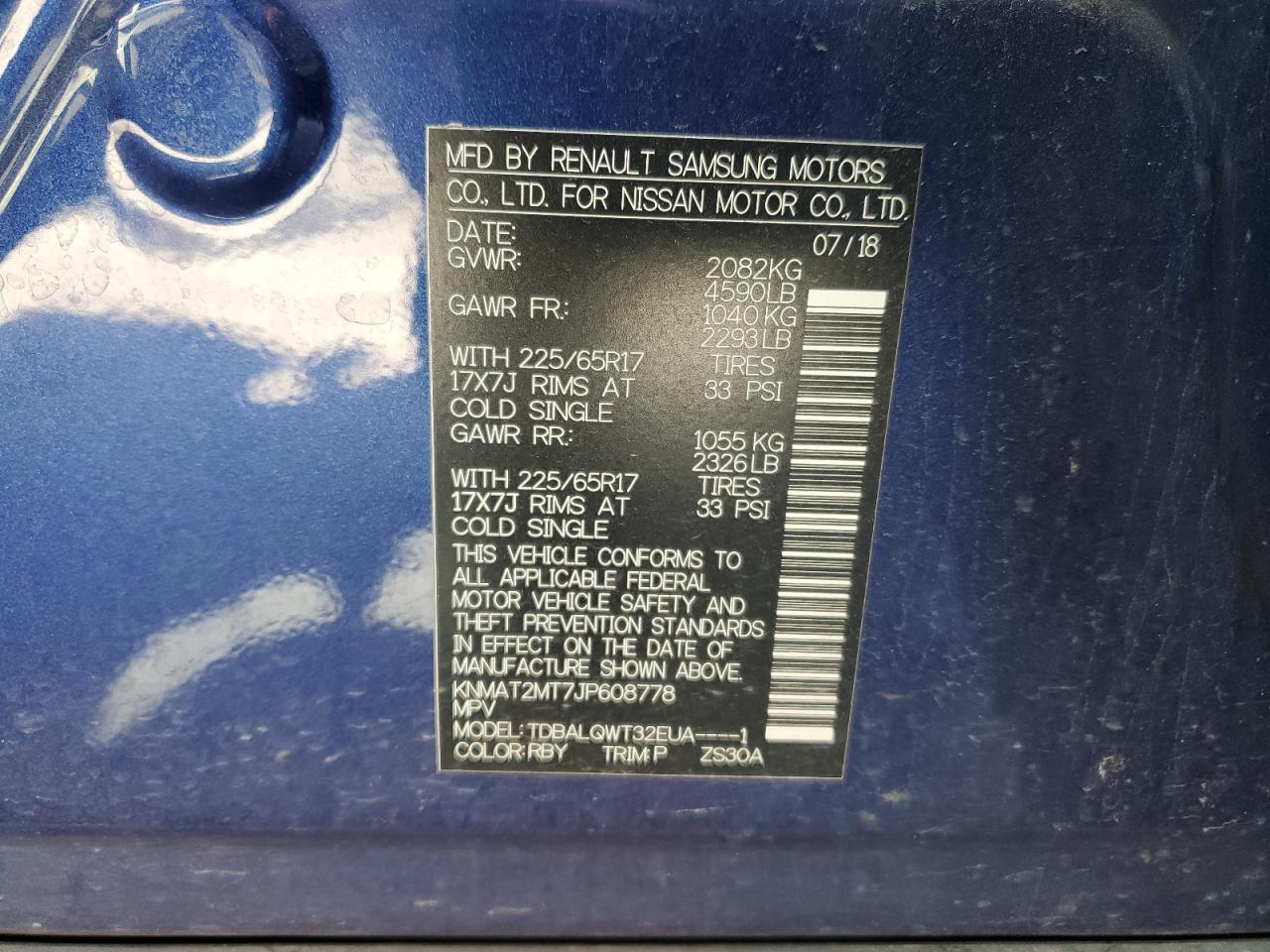 2018 Nissan Rogue S VIN: KNMAT2MT7JP608778 Lot: 92485915