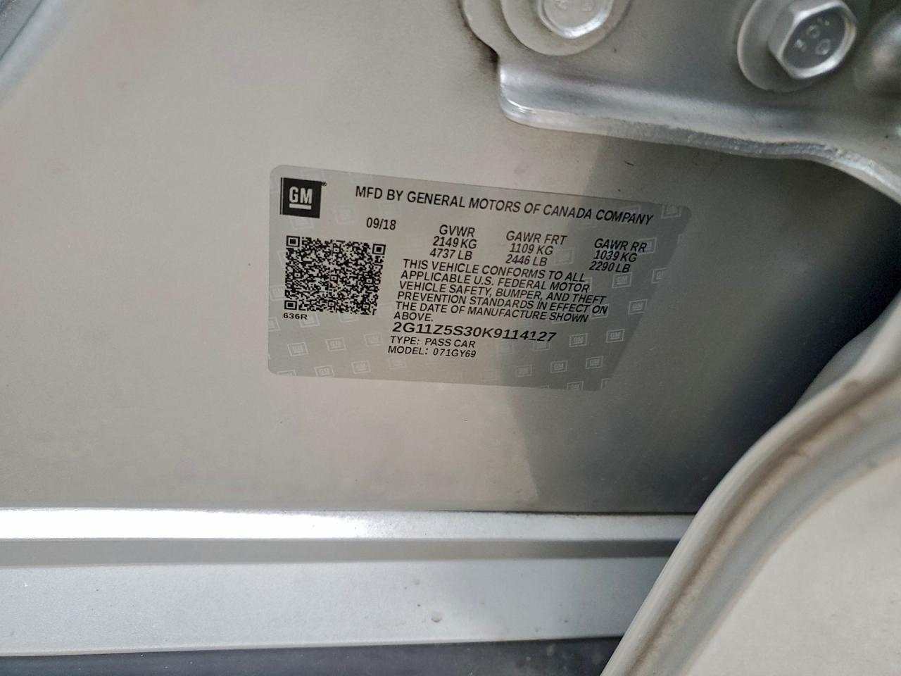 2019 Chevrolet Impala Lt VIN: 2G11Z5S30K9114127 Lot: 93351195