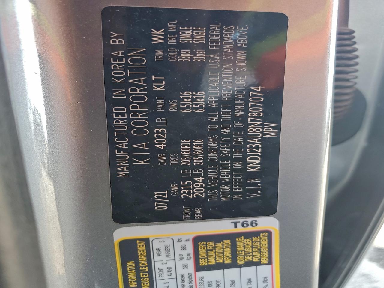 2022 Kia Soul Lx VIN: KNDJ23AU8N7807074 Lot: 94248105