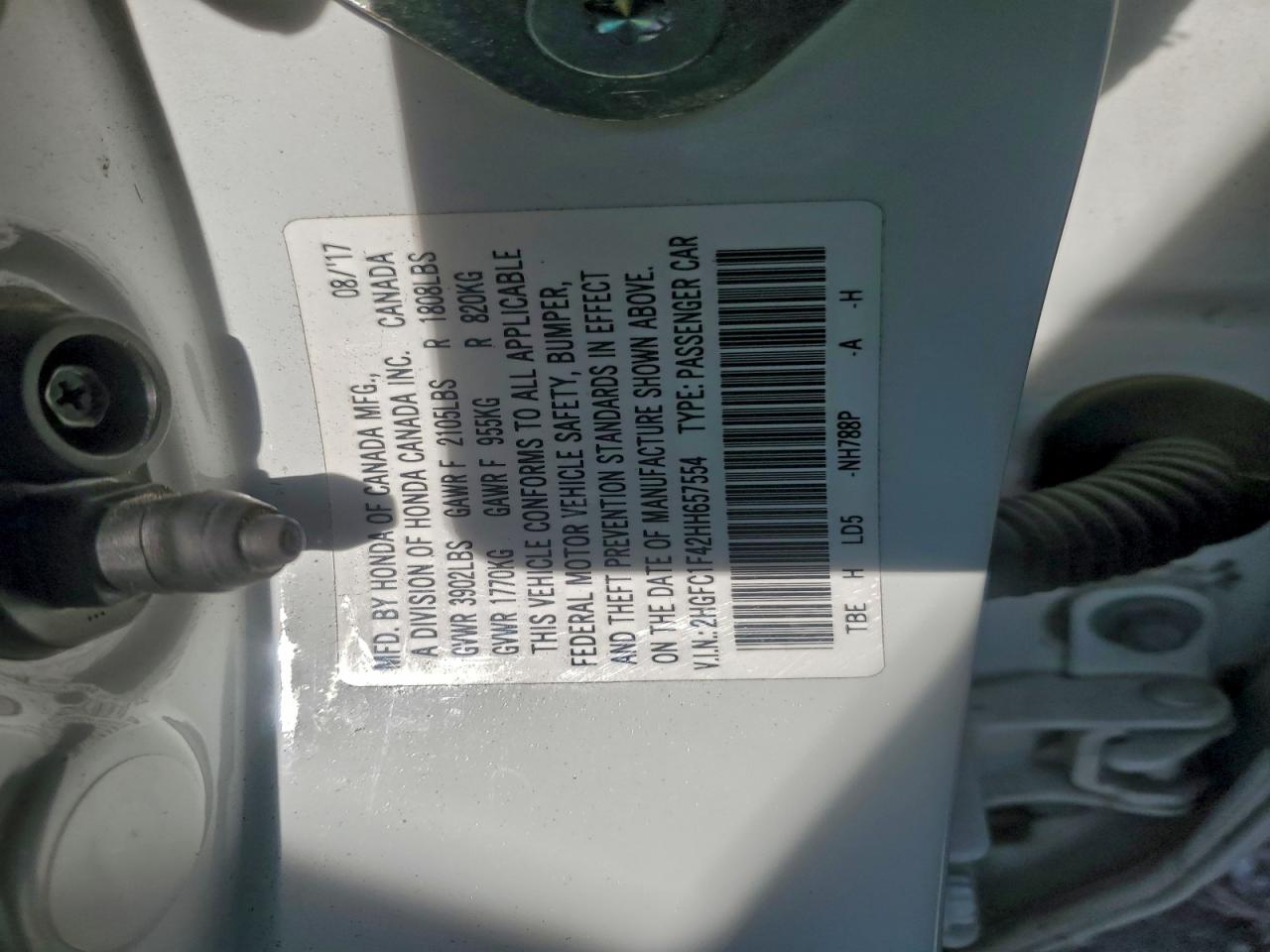 2017 Honda Civic Ex VIN: 2HGFC1F42HH657554 Lot: 92683095