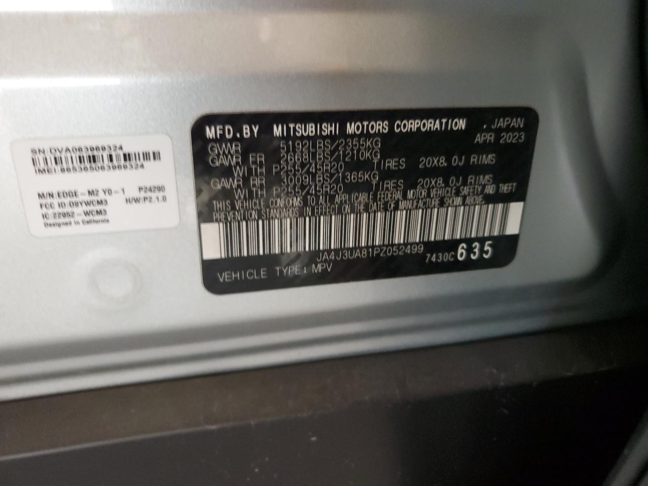 2023 Mitsubishi Outlander Se VIN: JA4J3UA81PZ052499 Lot: 92875445