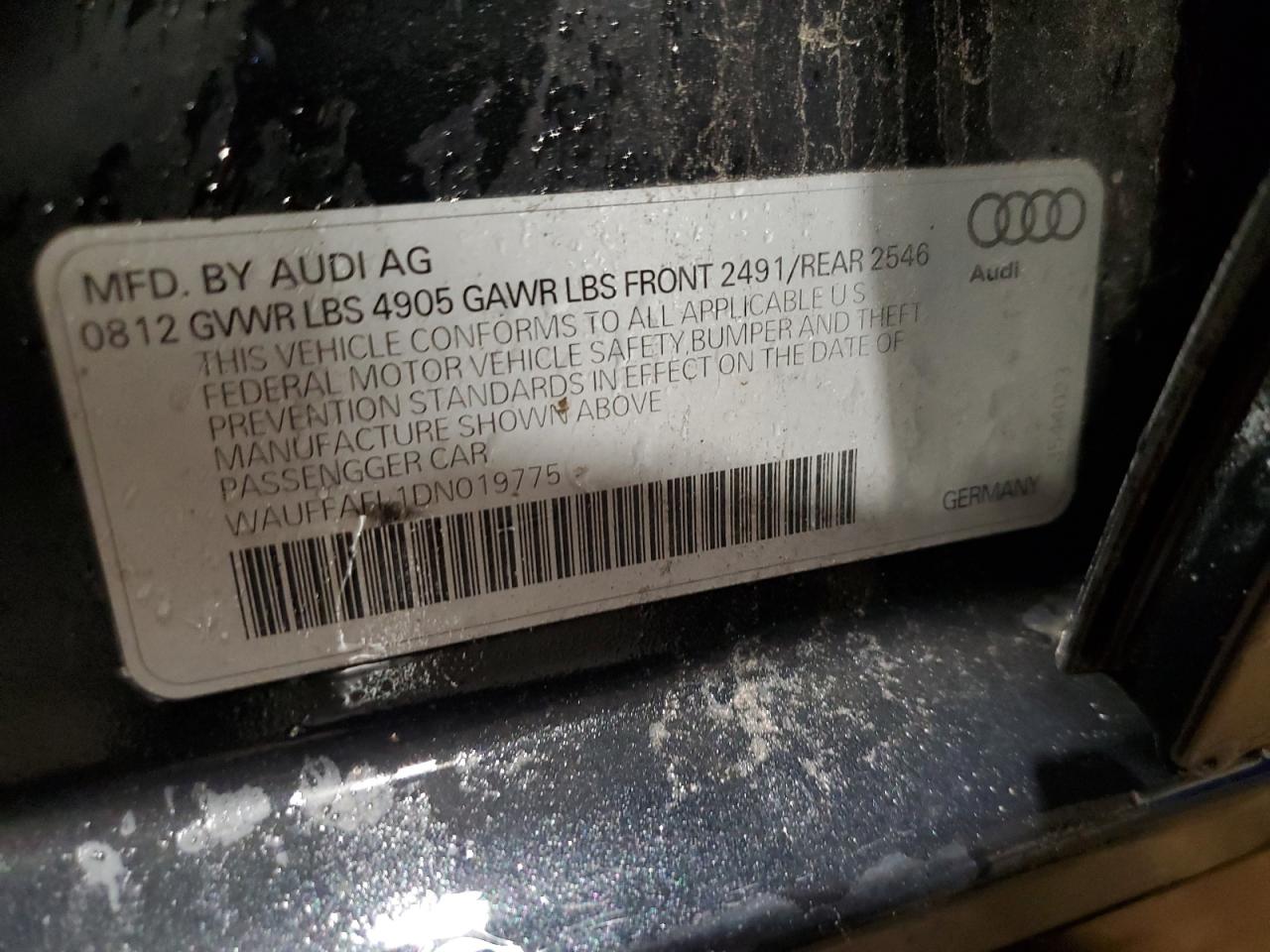 2013 Audi A4 Premium Plus VIN: WAUFFAFL1DN019775 Lot: 90933375