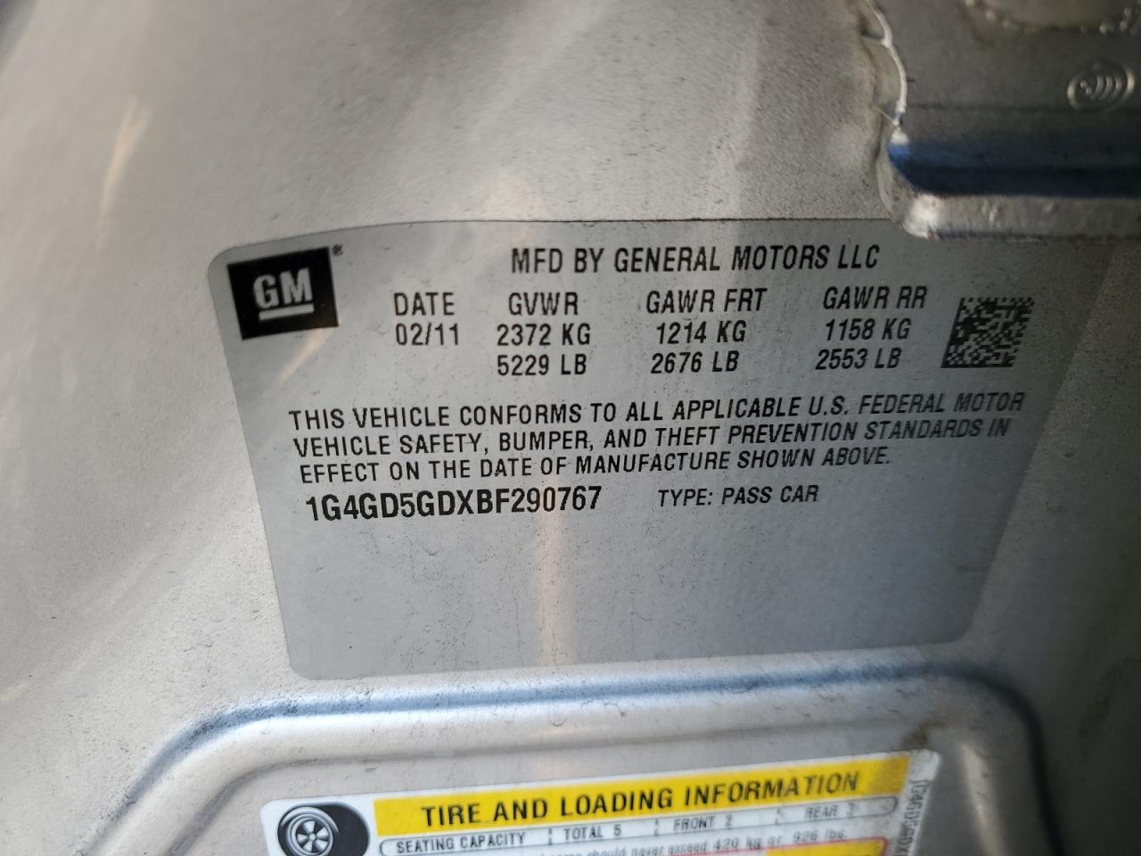 2011 Buick Lacrosse Cxl VIN: 1G4GD5GDXBF290767 Lot: 91995215