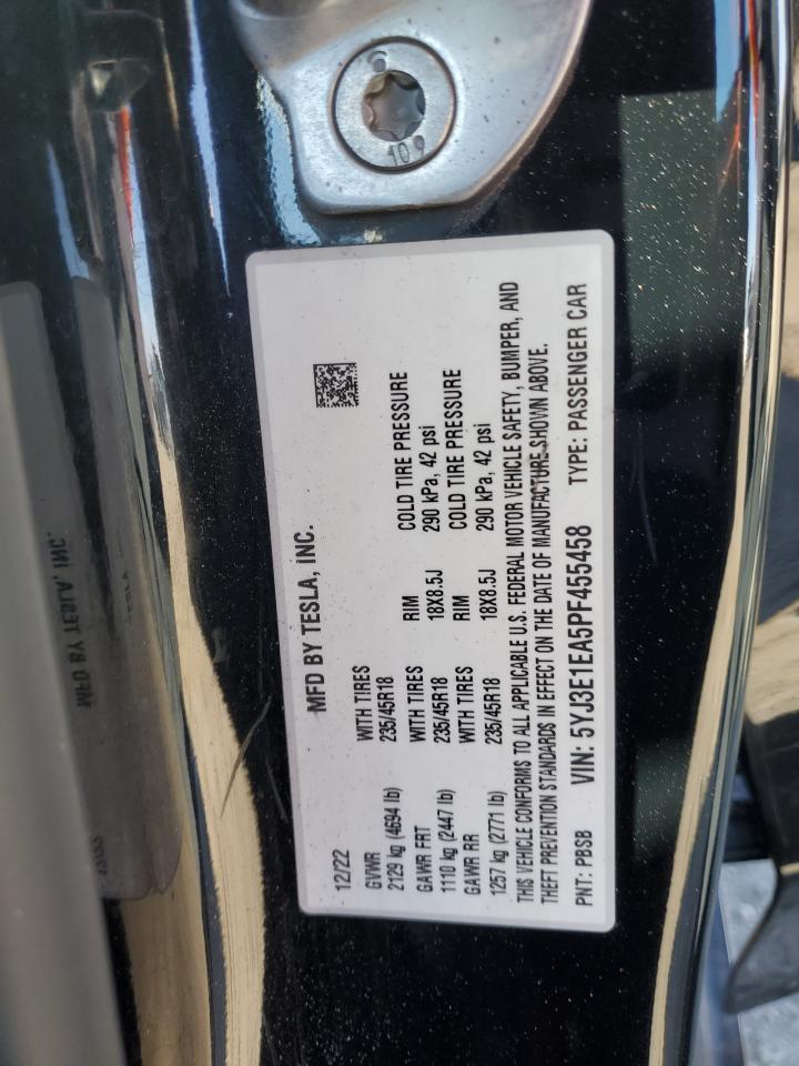2023 Tesla Model 3 VIN: 5YJ3E1EA5PF455458 Lot: 92781765