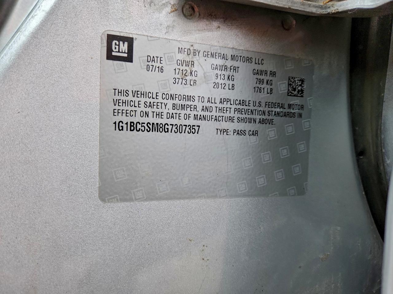 2016 Chevrolet Cruze Ls VIN: 1G1BC5SM8G7307357 Lot: 94420375
