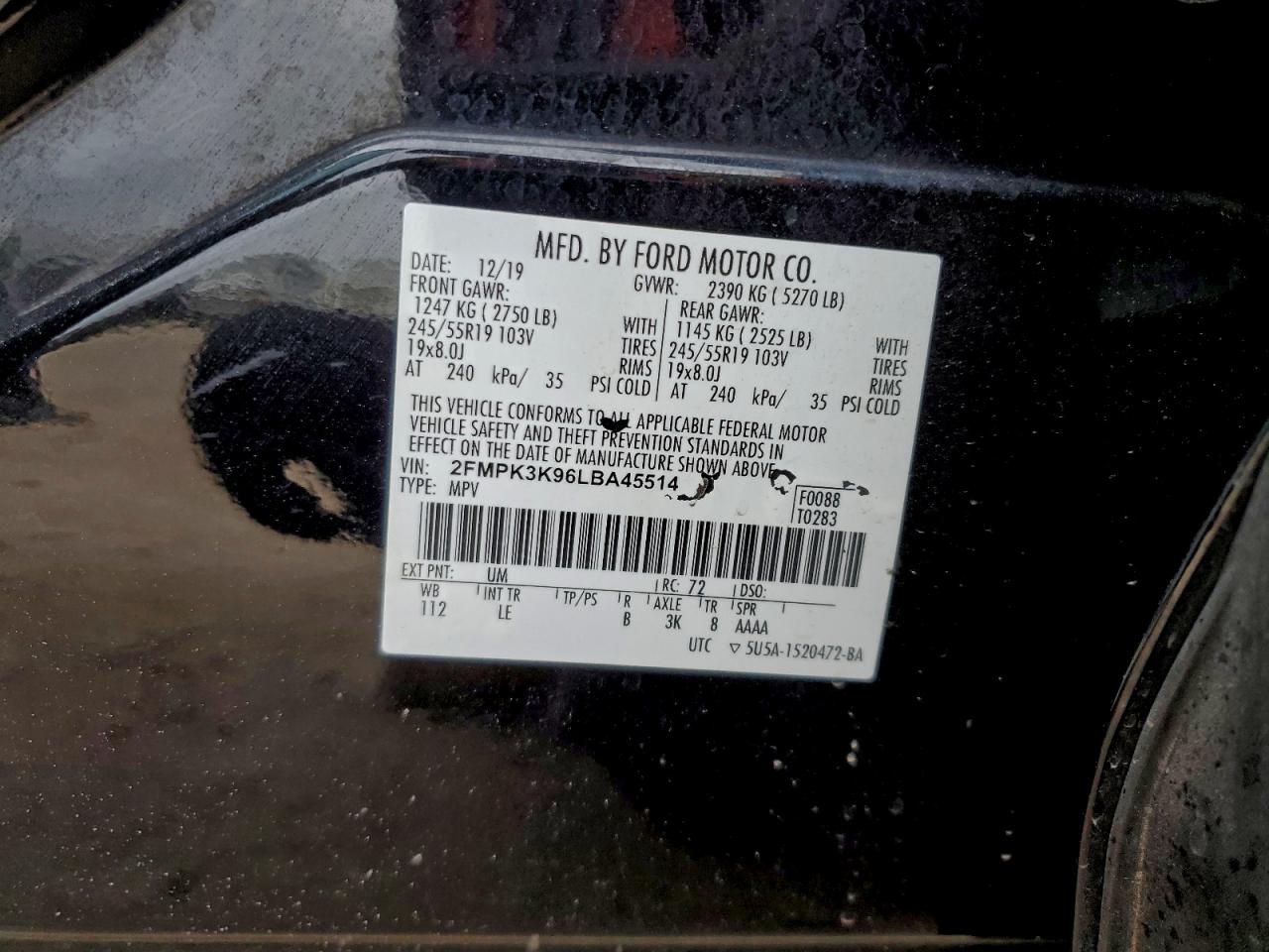 2020 Ford Edge Titanium VIN: 2FMPK3K96LBA45514 Lot: 92921105