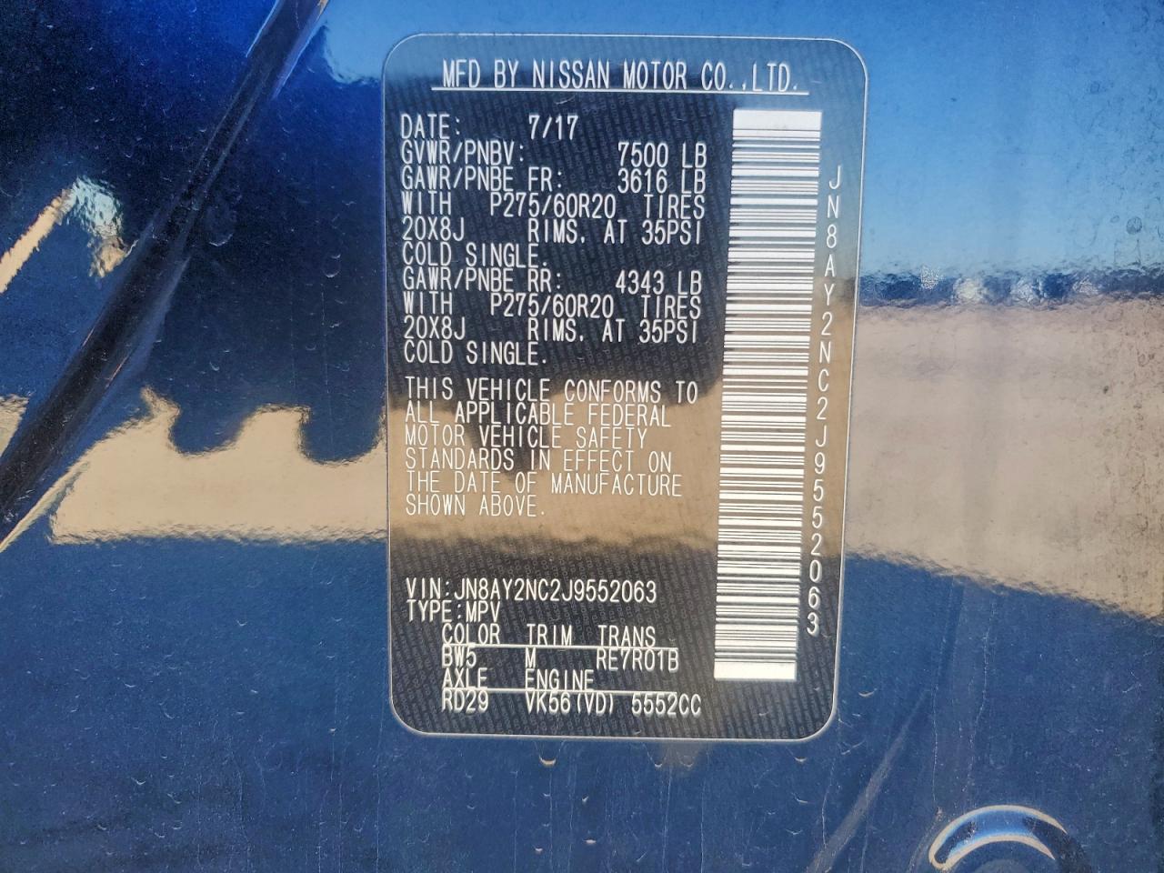 2018 Nissan Armada Sv VIN: JN8AY2NC2J9552063 Lot: 94593715