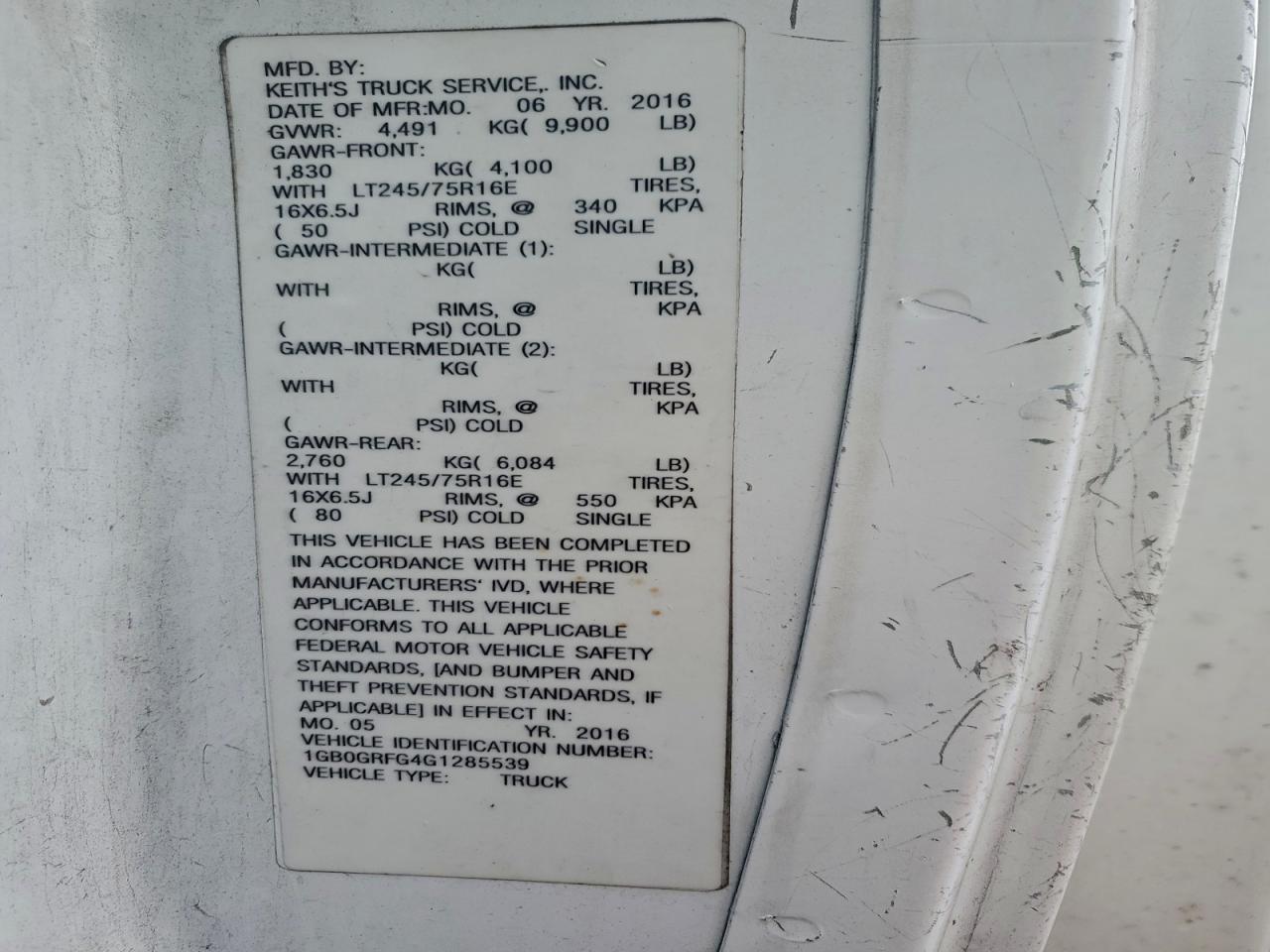 2016 Chevrolet Express G3500 Utility / Service Van VIN: 1GB0GRFG4G1285539 Lot: 91829885