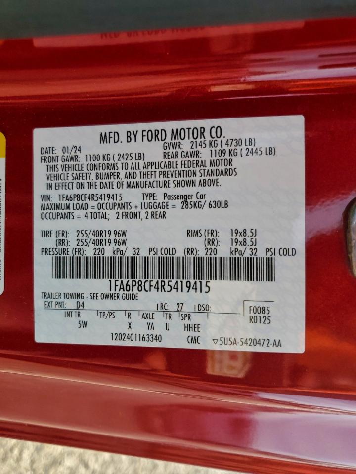 2024 Ford Mustang Gt VIN: 1FA6P8CF4R5419415 Lot: 94428655