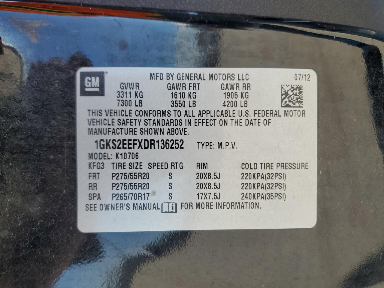 2013 GMC Yukon Denali VIN: 1GKS2EEFXDR136252 Lot: 93133415