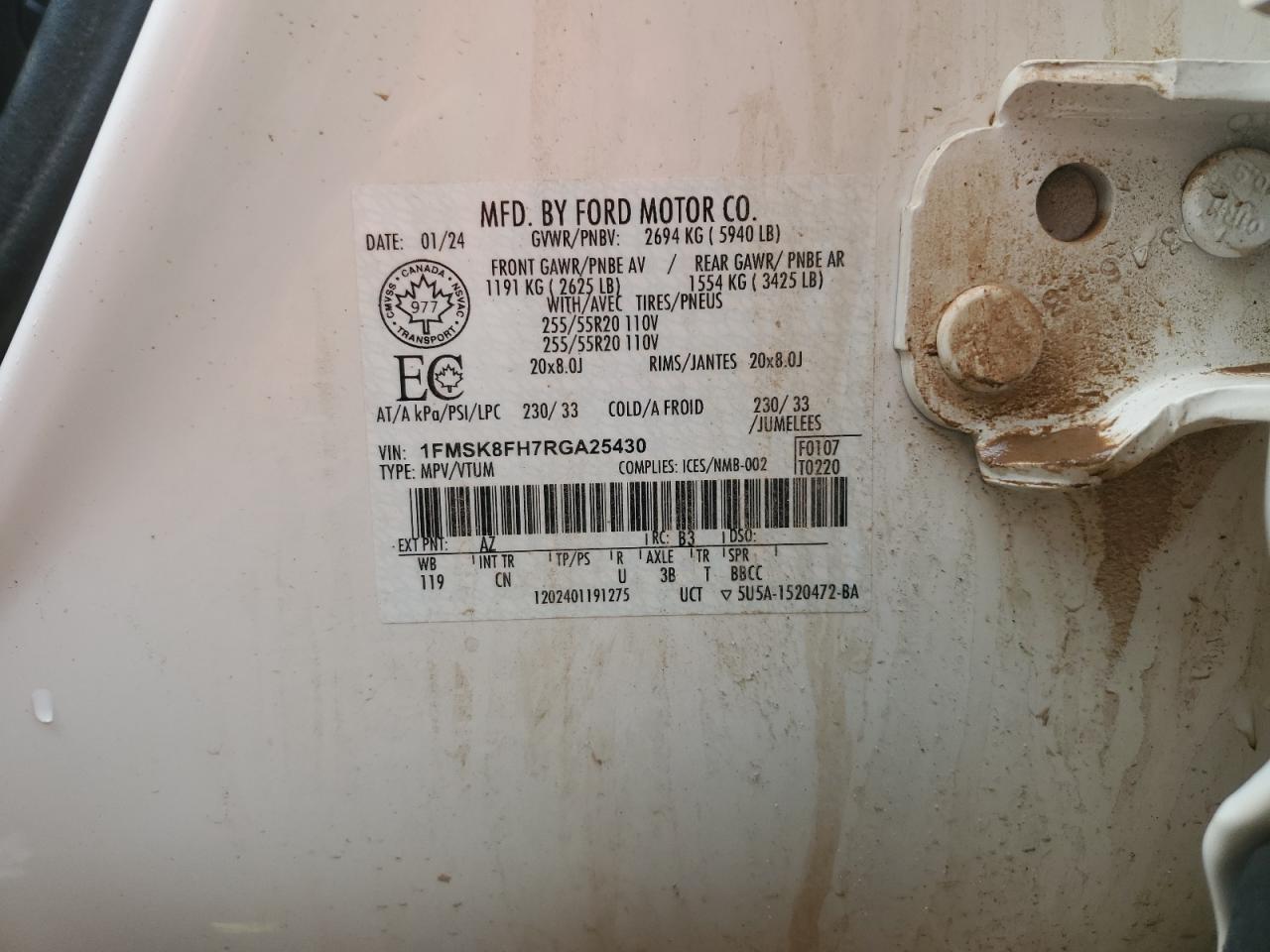 2024 Ford Explorer Limited VIN: 1FMSK8FH7RGA25430 Lot: 91647815