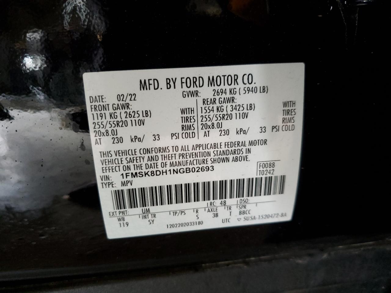 2022 Ford Explorer Xlt VIN: 1FMSK8DH1NGB02693 Lot: 92386505