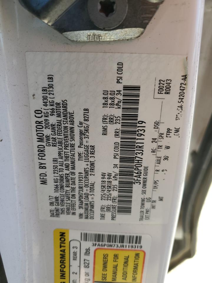 2018 Ford Fusion Se VIN: 3FA6P0H73JR119319 Lot: 92690125