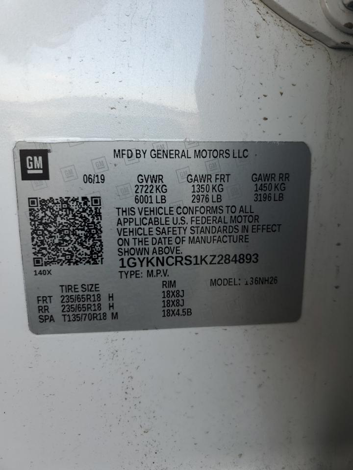 2019 Cadillac Xt5 Luxury VIN: 1GYKNCRS1KZ284893 Lot: 93110585