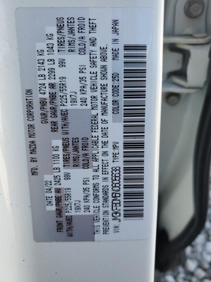 2022 Mazda Cx-5 Premium VIN: JM3KFBDM6N0605638 Lot: 91105835