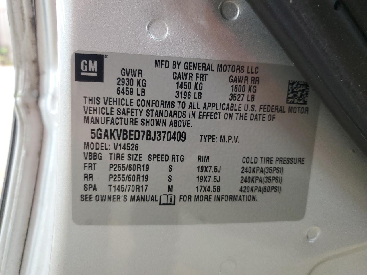 2011 Buick Enclave Cxl VIN: 5GAKVBED7BJ370409 Lot: 90491055