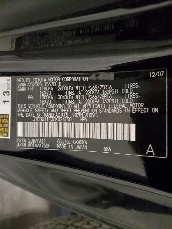 2008 Toyota Fj Cruiser VIN: JTEBU11F38K024150 Lot: 91134885