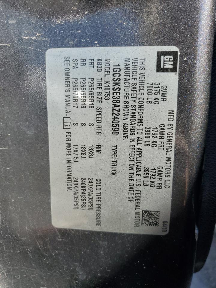 2010 Chevrolet Silverado K1500 Lt VIN: 1GCSKSE38AZ240590 Lot: 90363795