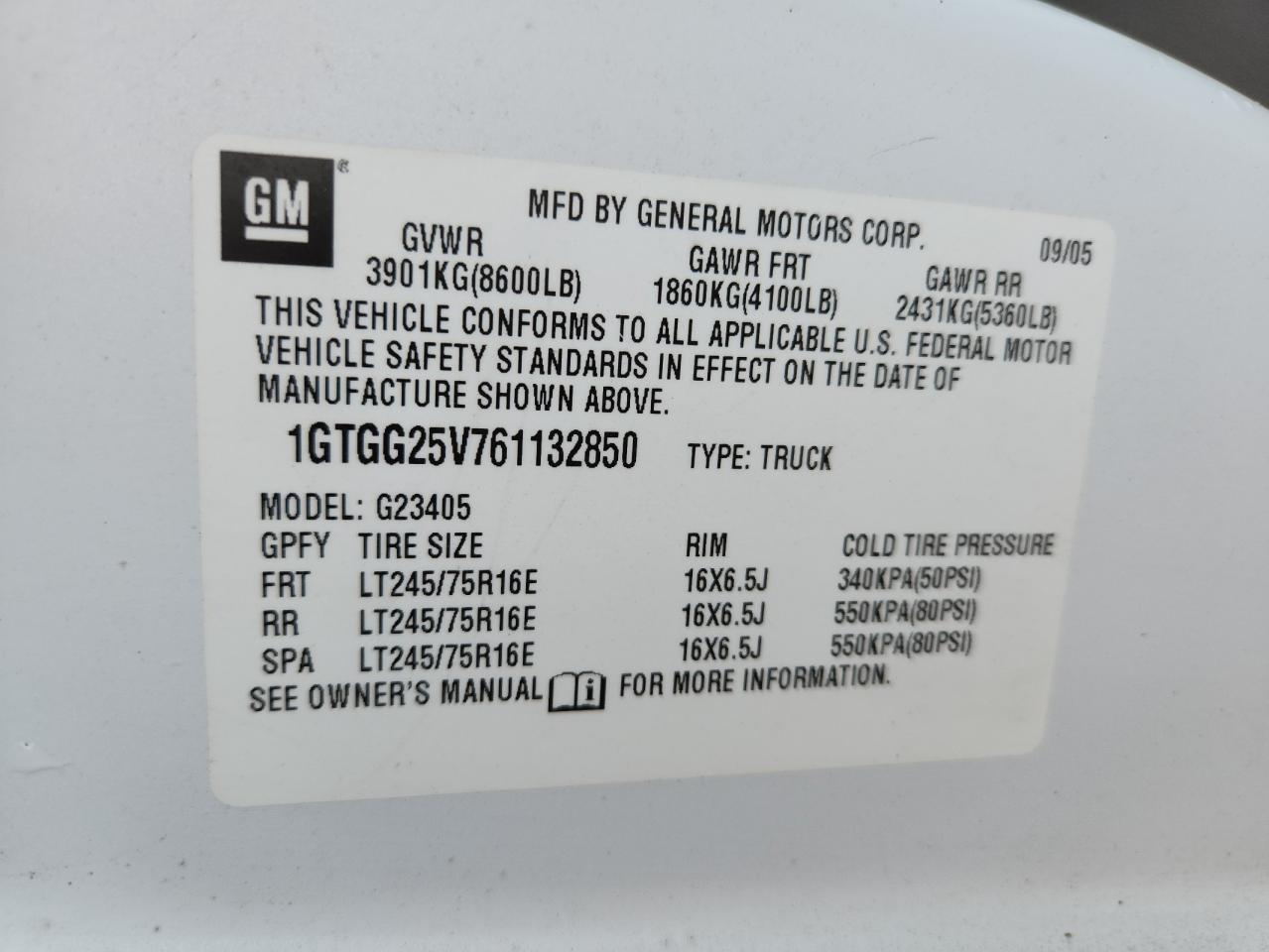 2006 GMC Savana G2500 VIN: 1GTGG25V761132850 Lot: 91199805