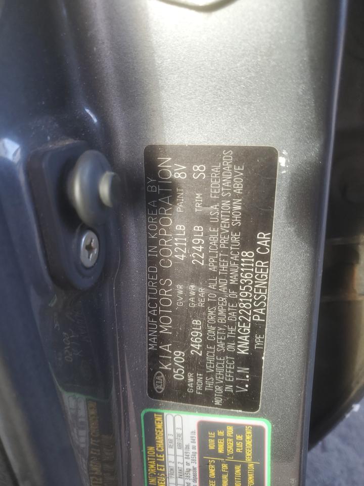 2009 Kia Optima Lx VIN: KNAGE228195361118 Lot: 92331515