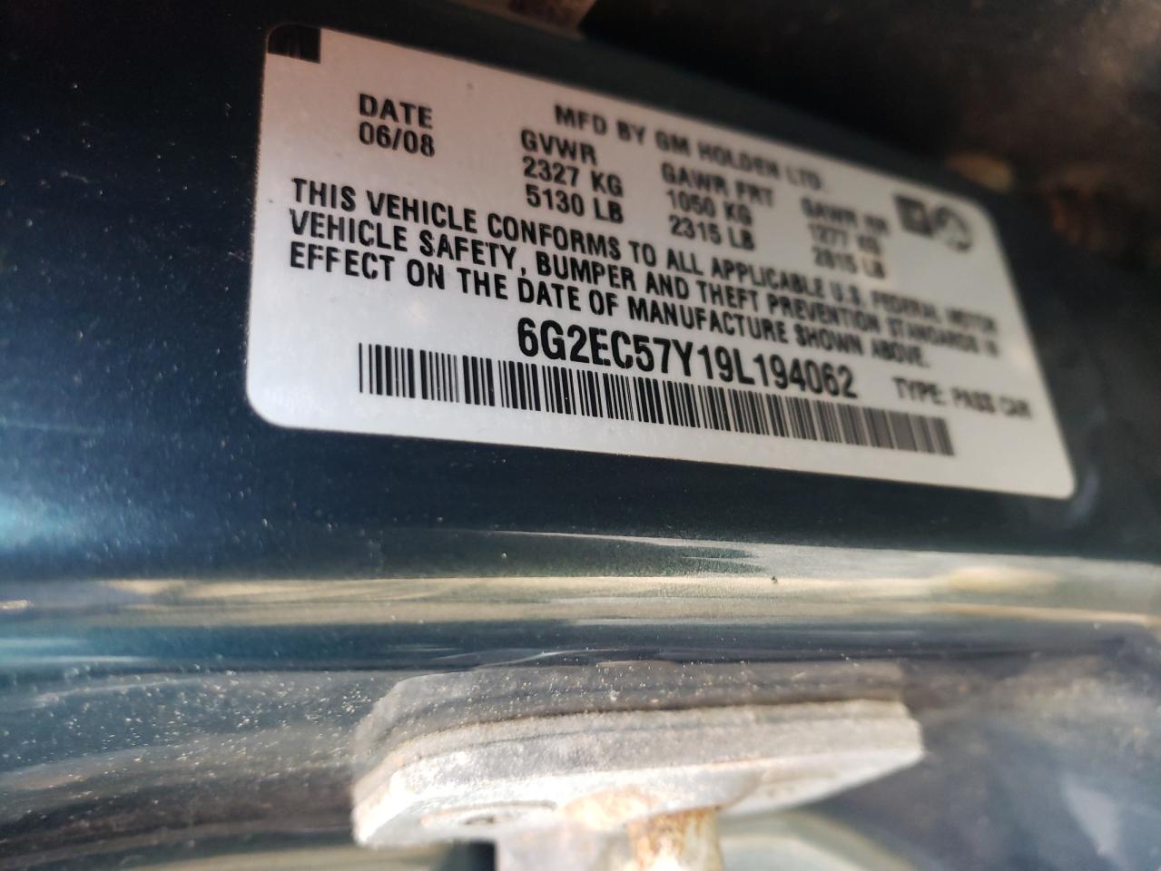 2009 Pontiac G8 Gt VIN: 6G2EC57Y19L194062 Lot: 93971425