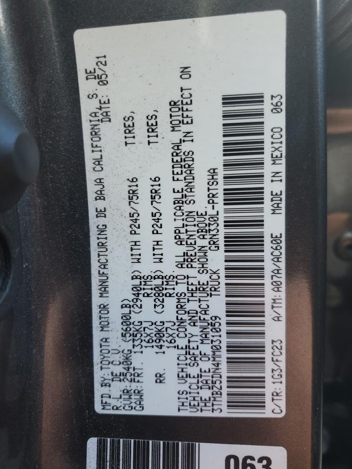 2021 Toyota Tacoma Double Cab VIN: 3TMBZ5DN4MM031059 Lot: 90436935