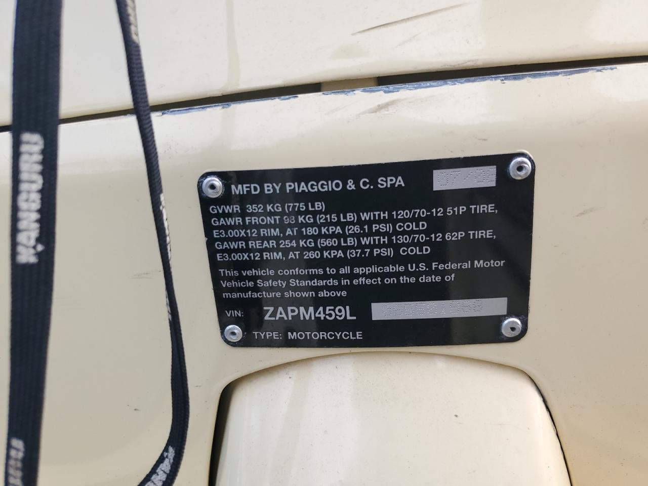 2009 Vespa Gts 250 VIN: ZAPM459L095501968 Lot: 93460875