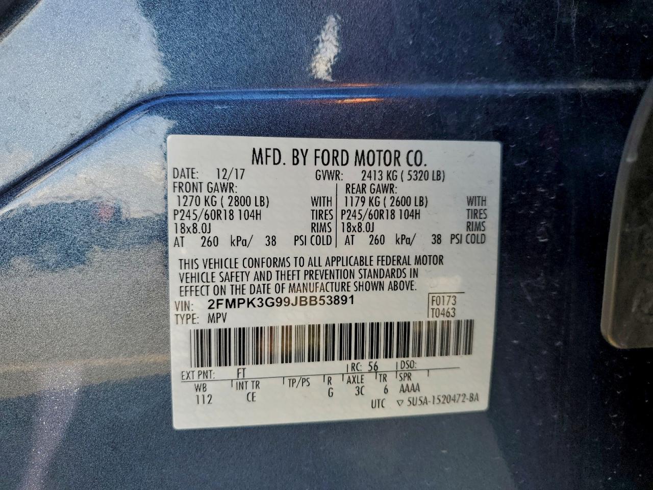 2018 Ford Edge Se VIN: 2FMPK3G99JBB53891 Lot: 94341455