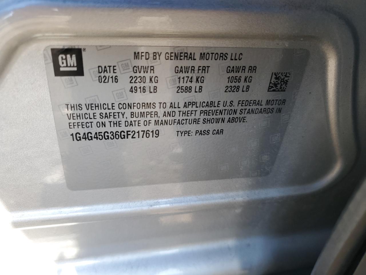 2016 Buick Lacrosse Sport Touring VIN: 1G4G45G36GF217619 Lot: 92652745